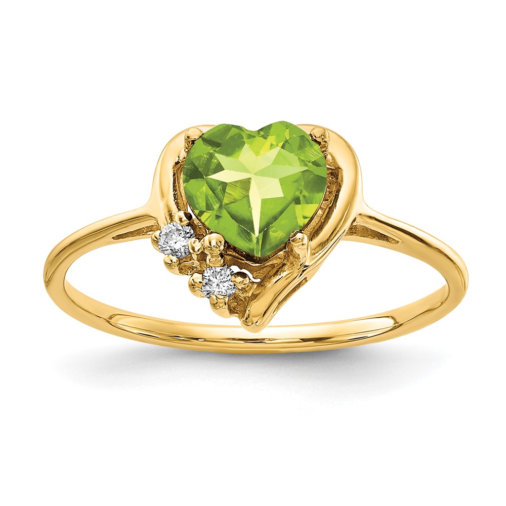 14K 6mm Yellow Gold Heart Peridot and a Diamond Ring