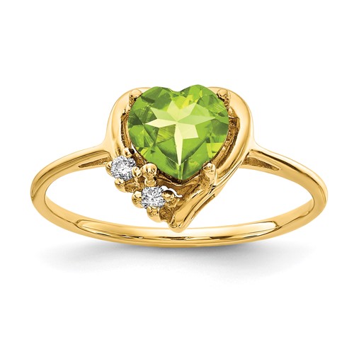 14K 6mm Yellow Gold Heart Peridot and a Diamond Ring