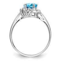 14K White Gold 6mm Heart Blue Topaz and AA Diamond Ring view 2