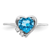 14K White Gold 6mm Heart Blue Topaz and AA Diamond Ring view 5