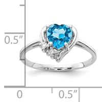 14K White Gold 6mm Heart Blue Topaz and AA Diamond Ring view 3