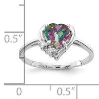 14K White Gold 6mm Heart Mystic Fire Topaz and AA Diamond Ring view 2