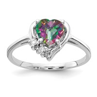 14K White Gold 6mm Heart Mystic Fire Topaz and AA Diamond Ring view 1