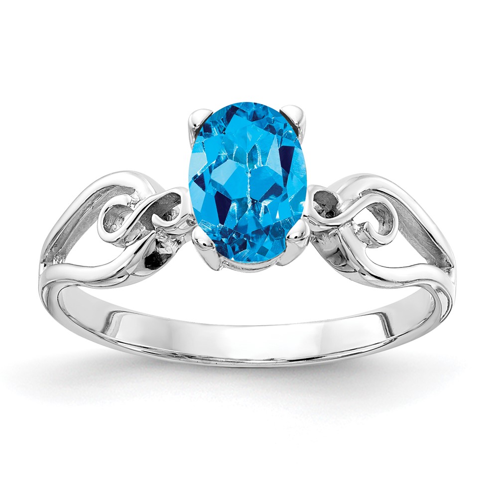 14K White Gold 7x5mm Oval Blue Topaz Ring