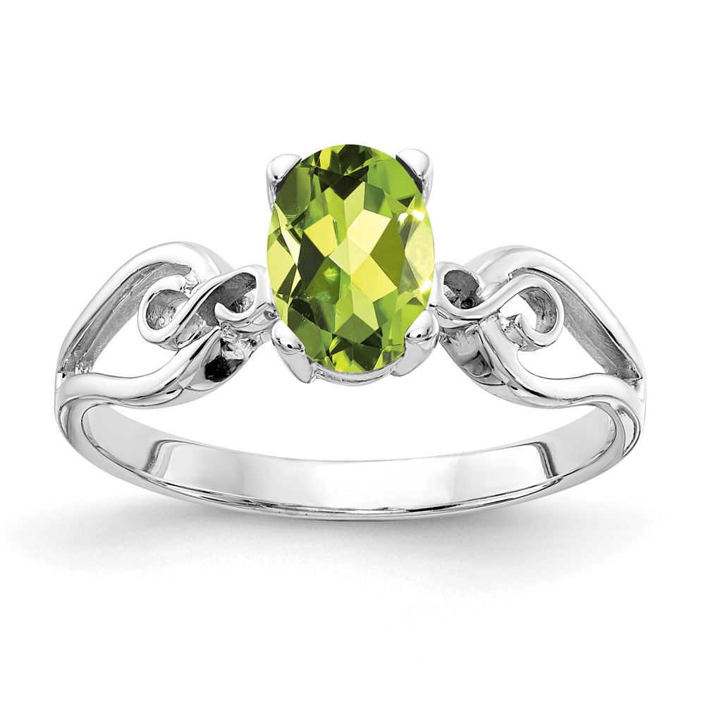 14K White Gold 8x6mm Oval Peridot Ring