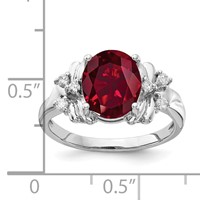 14K White Gold 10x8mm Oval Lab-Created Ruby and 1 10 Carat Aaa Diamond Ring view 2