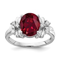 14K White Gold 10x8mm Oval Lab-Created Ruby and 1 10 Carat Aaa Diamond Ring view 1