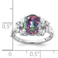 14K White Gold 10x 8mm Oval Mystic Fire Topaz and 0.10 Carat Aaa Diamond Ring view 2