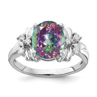 14K White Gold 10x 8mm Oval Mystic Fire Topaz and 0.10 Carat Aaa Diamond Ring view 1