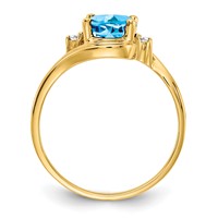 14K Yellow Gold 8x 6mm Oval Blue Topaz and 0.05 Carat Aaa Diamond Ring view 2