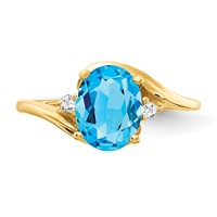 14K Yellow Gold 8x 6mm Oval Blue Topaz and 0.05 Carat Aaa Diamond Ring view 5