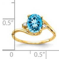 14K Yellow Gold 8x 6mm Oval Blue Topaz and 0.05 Carat Aaa Diamond Ring view 3