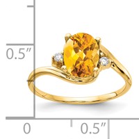 14K 8x6mm Oval Citrine and Aaa Diamond Ring view 2