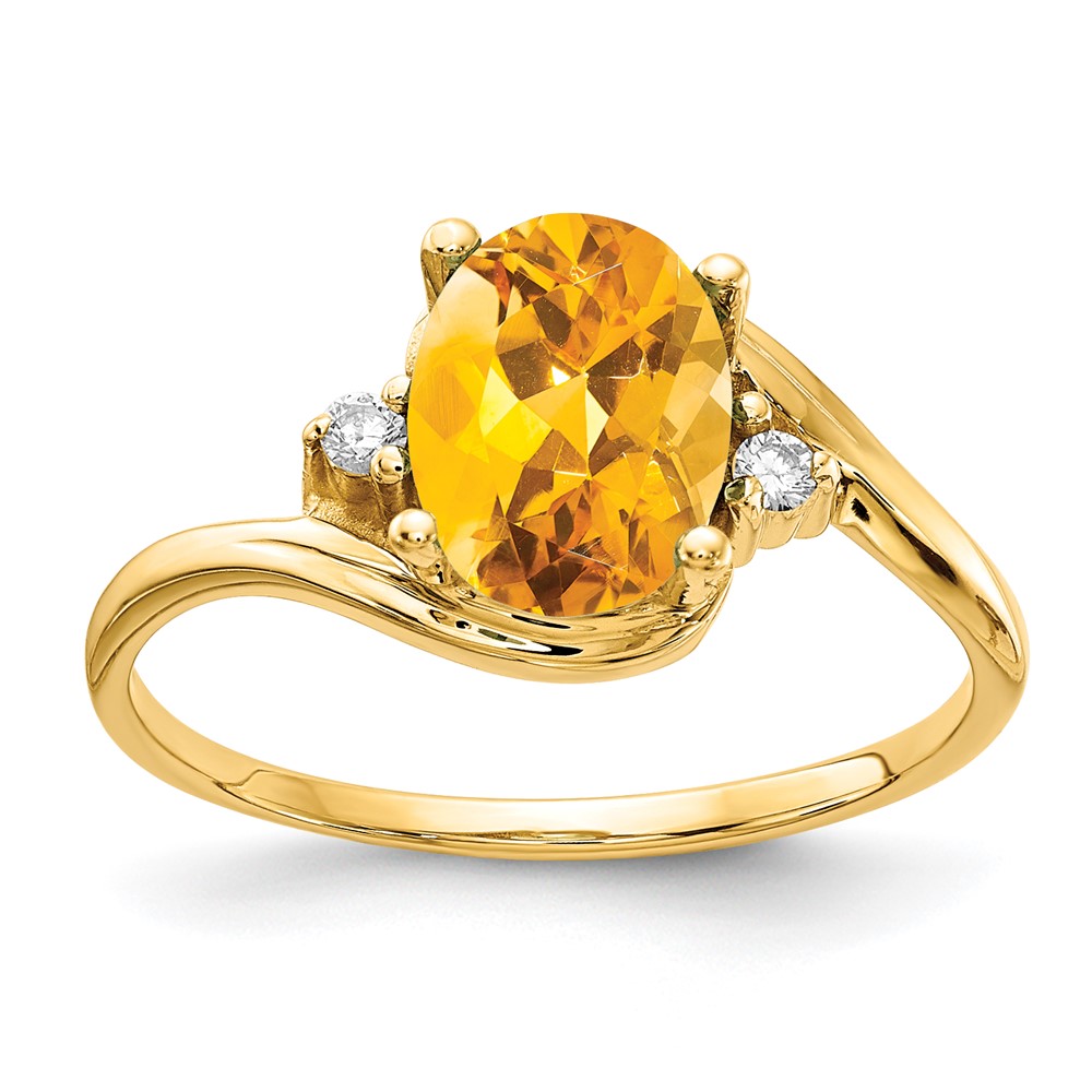 14K 8x6mm Oval Citrine and Aaa Diamond Ring