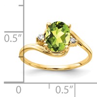14K Yellow Gold 8x6mm Oval Peridot and AA Diamond Ring view 2