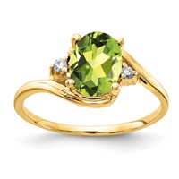 14K Yellow Gold 8x6mm Oval Peridot and AA Diamond Ring view 1