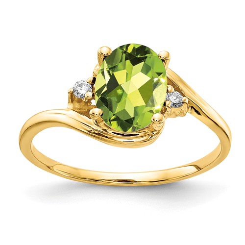14K Yellow Gold 8x 6mm Oval Peridot and VS Diamond Ring