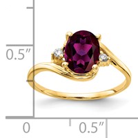 14K Yellow Gold 8x 6mm Oval Rhodolite Garnet and Aaa Diamond Ring view 2