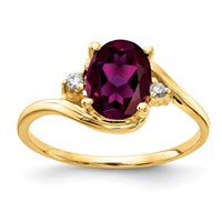 14K Yellow Gold 8x 6mm Oval Rhodolite Garnet and Aaa Diamond Ring view 1
