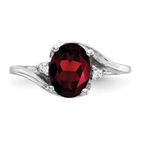 14K White Gold 8x 6mm Oval Garnet and AA Diamond Ring view 5