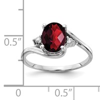 14K White Gold 8x 6mm Oval Garnet and AA Diamond Ring view 3