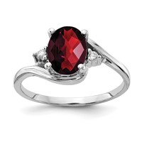 14K White Gold 8x 6mm Oval Garnet and AA Diamond Ring view 1