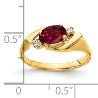 14K Yellow Gold 7x5mm Oval Lab-Created Ruby and 1/20 Carat VS Diamond Ring view 2