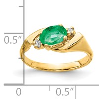 14K Yellow Gold 7x 5mm Oval Emerald and 0.05 Carat VS Diamond Ring view 2