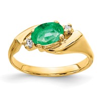 14K Yellow Gold 7x 5mm Oval Emerald and 0.05 Carat VS Diamond Ring view 1