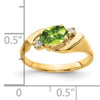 14K Yellow Gold 7x 5mm Oval Peridot Checker-cut and 0.05 Carat a Diamond Ring view 2