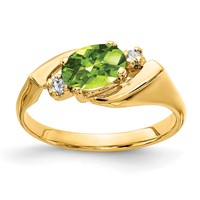 14K Yellow Gold 7x 5mm Oval Peridot Checker-cut and 0.05 Carat a Diamond Ring view 1