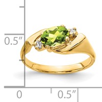 14K Yellow Gold 7x5mm Oval Peridot Checker-cut and 1/20 Carat AA Diamond Ring view 2