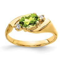 14K Yellow Gold 7x5mm Oval Peridot Checker-cut and 1/20 Carat AA Diamond Ring view 1