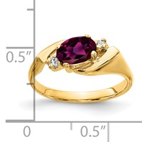 14K Yellow Gold 7x 5mm Oval Rhodolite Garnet and AA Diamond Ring view 2