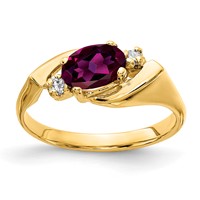 14K Yellow Gold 7x 5mm Oval Rhodolite Garnet and AA Diamond Ring view 1