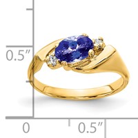 14K Yellow Gold 7x 5mm Oval Tanzanite and 0.05 Carat AA Diamond Ring view 2