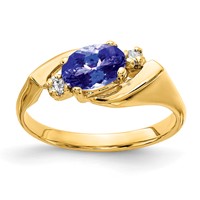 14K Yellow Gold 7x 5mm Oval Tanzanite and 0.05 Carat AA Diamond Ring view 1