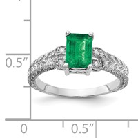 14K White Gold 7x 5mm Emerald-cut Emerald and 0.05 Carat Aaa Diamond Ring view 2