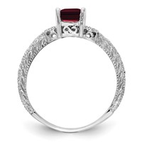 14K White Gold 7x 5mm Emerald-cut Garnet and 0.05 Carat Aaa Diamond Ring view 2