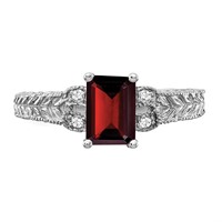 14K White Gold 7x 5mm Emerald-cut Garnet and 0.05 Carat Aaa Diamond Ring view 5