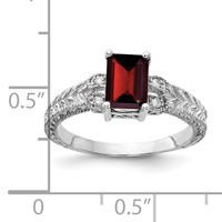 14K White Gold 7x 5mm Emerald-cut Garnet and 0.05 Carat Aaa Diamond Ring view 3