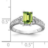 14K White Gold 7x 5mm Emerald-cut Peridot and 0.05 Carat AA Diamond Ring view 2