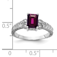 14K White Gold 7x 5mm Emerald-cut Rhodolite Garnet and 0.05 Carat AA Diamond Ring view 2