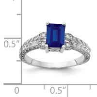 14K White Gold 7x 5mm Emerald-cut Blue Sapphire and 0.05 Carat AA Diamond Ring view 2