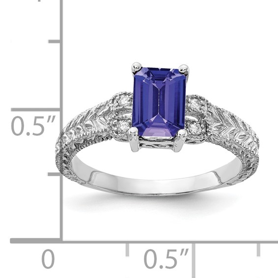 14k White Gold 7x5mm Emerald Cut Tanzanite VS Diamond ring