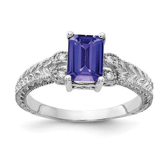 14k White Gold 7x5mm Emerald Cut Tanzanite VS Diamond ring