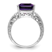 14K White Gold 12x10mm Emerald-cut Amethyst and 1 15 Carat AA Diamond Ring view 2