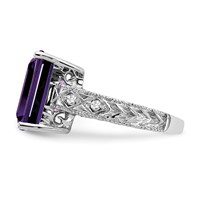 14K White Gold 12x10mm Emerald-cut Amethyst and 1 15 Carat AA Diamond Ring view 4