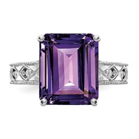 14K White Gold 12x10mm Emerald-cut Amethyst and 1 15 Carat AA Diamond Ring view 5