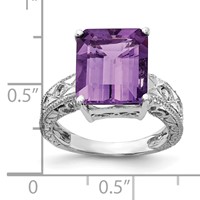 14K White Gold 12x10mm Emerald-cut Amethyst and 1 15 Carat AA Diamond Ring view 3
